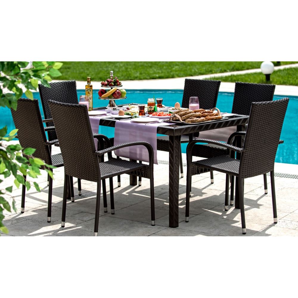 SUN FUN 90X160 RATTAN TABLE AND 6 CHAIRS